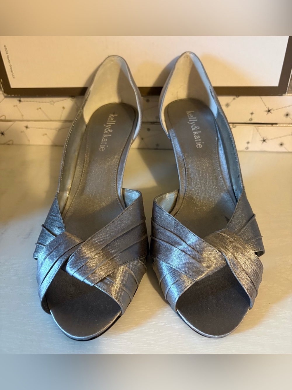 Kelly & Katie Metallic Silver Peep-Toe Flats